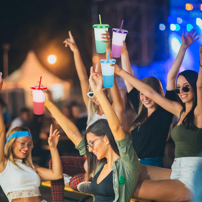Color Changing Cups, 5 Pack 24oz Plastic Tumblers, Reusable Iced Coffee & Smoothie Cups with Lids and Straws for Parties and Travel