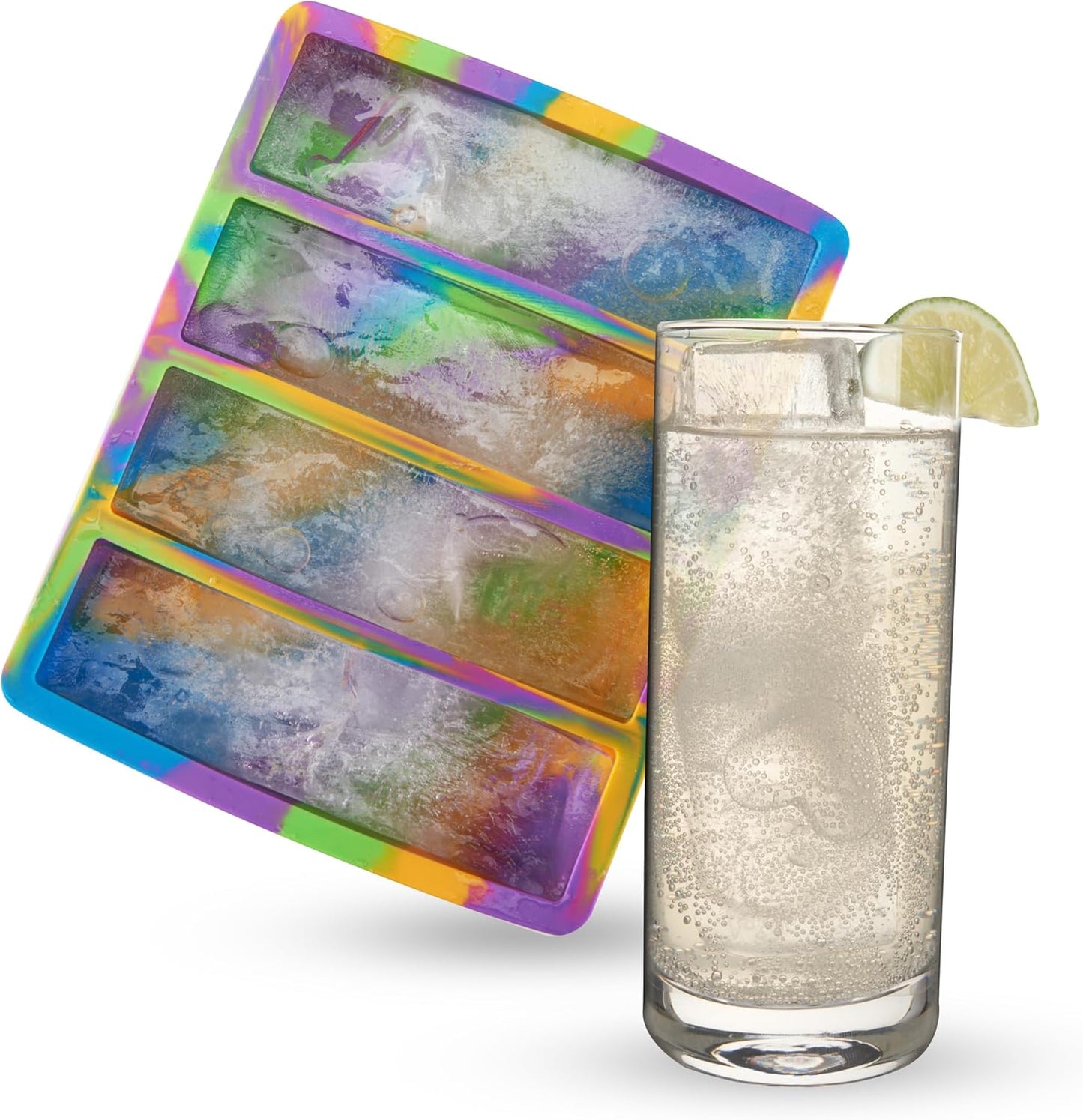 Host Ice Cube Tray, Makes Four 5-Inch Long Cubes, Durable Silicone Trays with Easy Release Design, Perfect for Water Bottles and Highball Glasses, Home Bar Accessories, Set of 1, Marble
