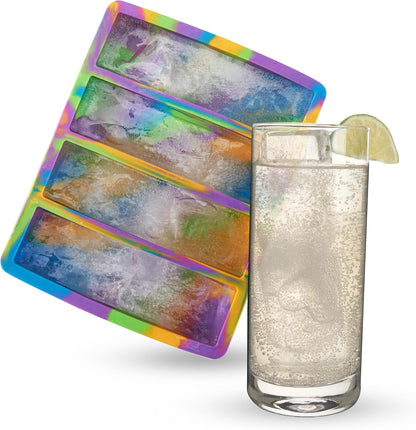 Host Ice Cube Tray, Makes Four 5-Inch Long Cubes, Durable Silicone Trays with Easy Release Design, Perfect for Water Bottles and Highball Glasses, Home Bar Accessories, Set of 1, Marble