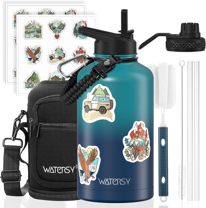 40oz Insulated Water Bottle (Cold for 48 Hrs),BPA Free&Leak Proof,Stainless Steel Water Flask,Water Jug with Straw Spout Lids for Gym,Hiking,Travel,Black Blue