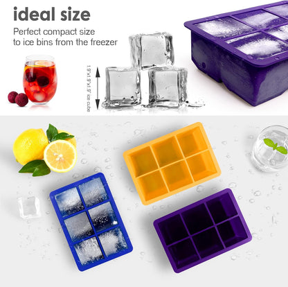 Excnorm Silicone Ice Cube Trays 3 Pack - Large Size Silicone Ice Cube Molds with Leak Proof Removable Lid Square Ice Cube Tray And BPA Free for Cocktail,Whiskey, Stackable Flexible Ice