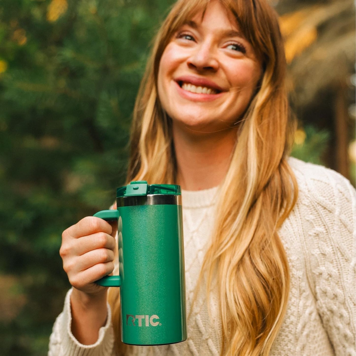 RTIC 20oz Road Trip Travel Mug with Lid and Handle, Ceramic Lined, Insulated, Stainless Steel, Metal, Double Wall Vacuum-Insulation, Portable Coffee, Tea Cup for Hot and Cold Drink, Black