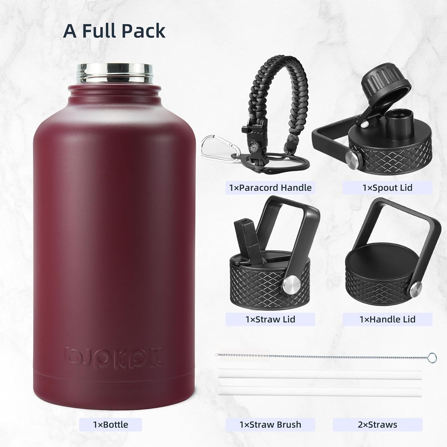 BJPKPK Insulated Water Bottles with Straw Lid, 40oz Stainless Steel Water Bottles with 3 Lids, BPA Free Leakproof Thermo, Tumblers, Cups for Sports, Gym- Midnight - Colors B