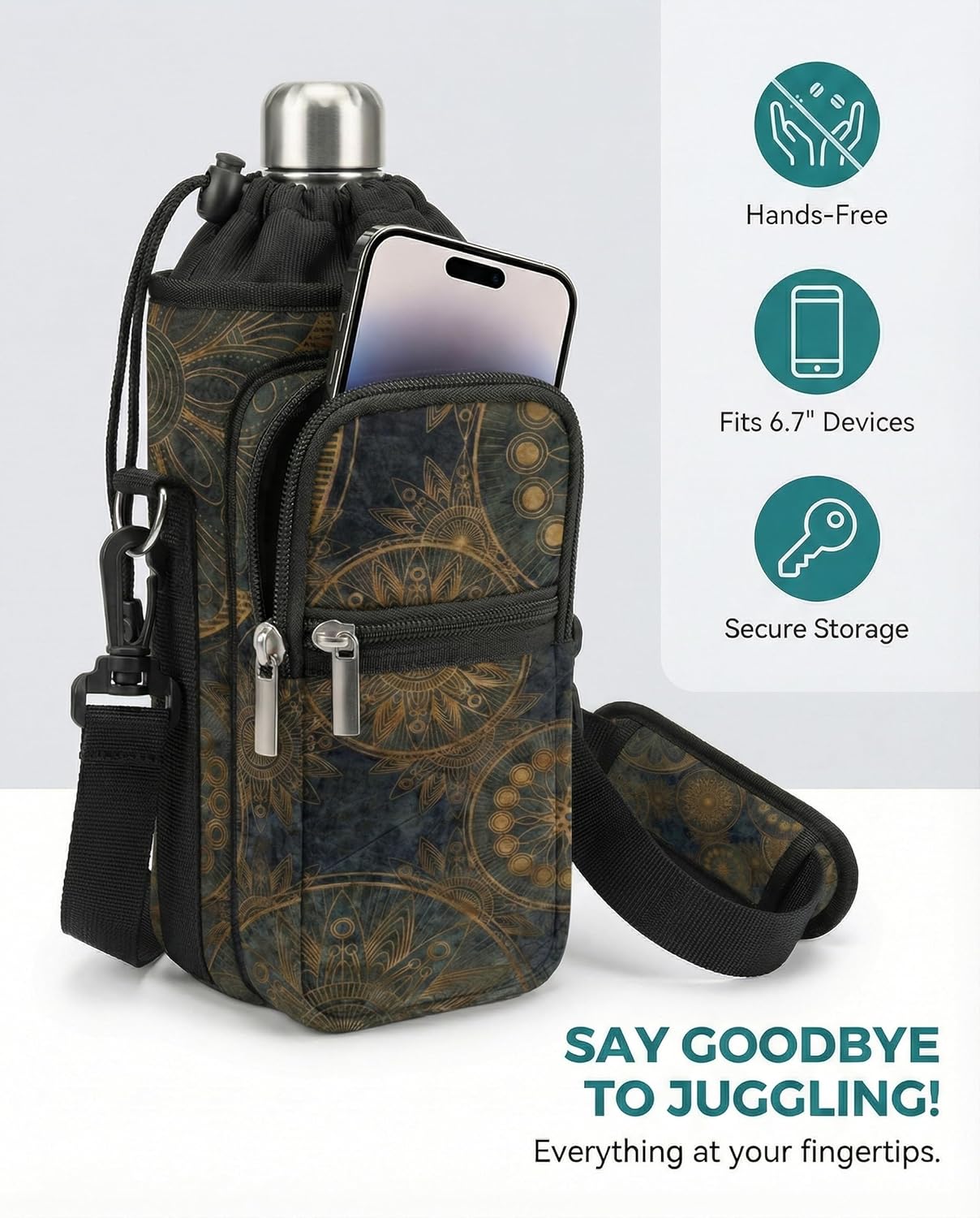 AUPET Water Bottle Sling Bag Sleeve Holder Carrier 25/32/40/64 oz,Insulated Crossbody Water Bottle Case Cover with Strap and Pockets for Men/Women Walking Hiking