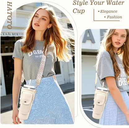 Water Bottle Holder with Strap for Stanley Cup 40/30oz, Insulated Neoprene Stanley Cup Holder with Strap for Tumbler with Handle Stanley Carrier Bag Cross-body Bag for Walking