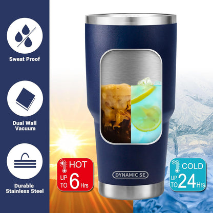 D·S 30oz Blue Tumbler Stainless Steel Double Wall Vacuum Insulated Mug with Straw and Lid, Cleaning Brush for Cold and Hot Beverages