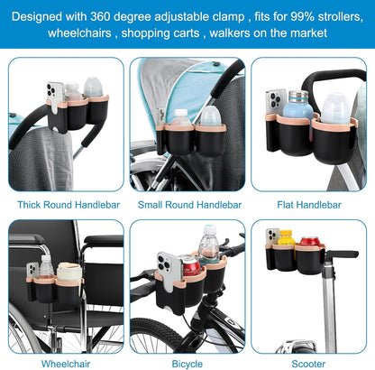 Accmor Stroller Cup Holder with Phone Holder, Bike Cup Holder, Universal Cup Holder for Uppababy Nuna Doona Strollers, 2-in-1 Cup Holder for Walker, Wheelchair, Scooter - Colors B