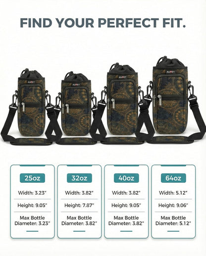 AUPET Water Bottle Sling Bag Sleeve Holder Carrier 25/32/40/64 oz,Insulated Crossbody Water Bottle Case Cover with Strap and Pockets for Men/Women Walking Hiking