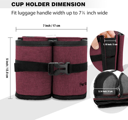 Perilogics Luggage Travel Cup Holder Hands Free Drink Caddy for Suitcase Handle. Perfect Airplane Travel Essential Accessory Gift for Frequent Traveler, Flight Attendant or with Children (Dark Gray)