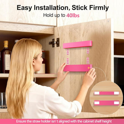 9.5” Large Acrylic Straw Holder for Cabinet Door, Reusable Adjustable Two-Part Straws Organizer with Ultra Sticky Adhesive Strips, 2026 Straw Storage for Kitchen Cupboard (Transparent)