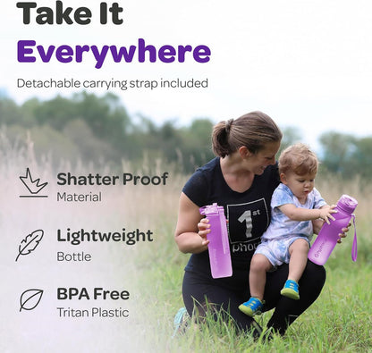 Hydracy Water Bottle with Time Marker -Large BPA Free Water Bottle & No Sweat Sleeve -Leak Proof Gym Bottle with Times to Drink - Ideal for Fitness Sports & Outdoors