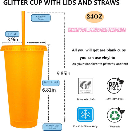 Suertestarry Tumbler with Straw and Lid,Water Bottle Iced Coffee Travel Mug Cup,Reusable Plastic Cups,Perfect for Parties,Birthdays,24oz-5 Pack (Rainbow, 5pack)