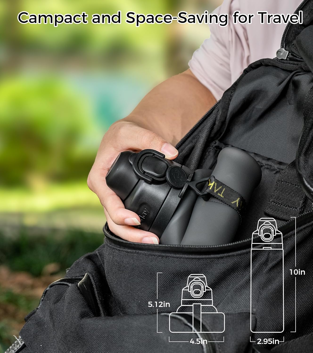 TakeToday Collapsible Water Bottles 21oz (600mL), Foldable Platinum Silicone Travel Water Bottle with Straw & Carry Strap, Leak-Resistant Screw Lid, Wide Mouth, BPA-Free for Hiking, Camping, Travel