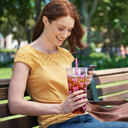 24oz Tumbler with Lid and Straw, Leak Proof and Double Wall Insulated Reusable Plastic Cups,Travel Reusable Iced Coffee Cup (1, Pink)