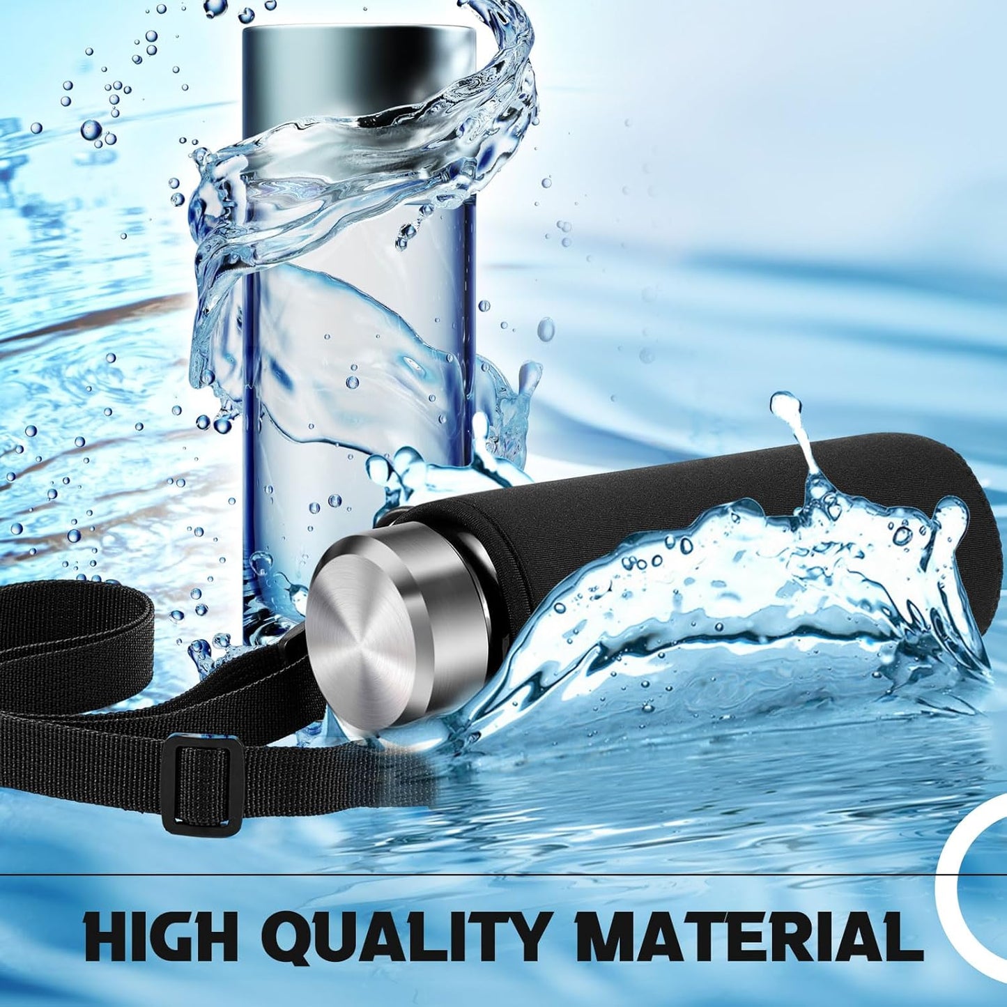 FillTouch 2 Pack Insulated Neoprene Water Bottle Holder Carrier with Adjustable Strap - Hands Free Sling Bag for 17oz/500ml Standard Bottles for Walking, Gym, Hiking, Commuting