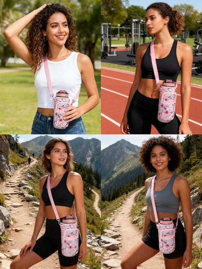 Water Bottle Holder with Strap, Insulated Crossbody Sling Bag, Carrier with Phone Pocket for Walking Hiking Camping Fishing