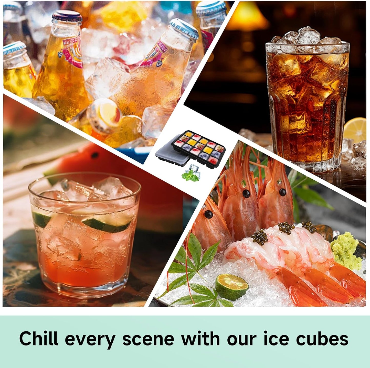 Ice Cube Trays Set of 2, Easy Release 15 Flexible Silicone Ice Cube Molds with Removable Lid Reusable Freezer Ice Trays Stackable for Whiskey, Baby Food, BPA Free (BAMBOO GREEN)