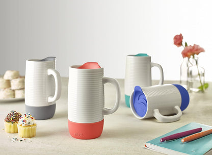 Ello Jane 18oz Ceramic Travel Mug with Handle, Splash-Resistant Slider Lid and Built-in Coaster, Perfect for Coffee and Tea, BPA Free, Dishwasher Safe, Gift for Him Her Mother's Day Birthday, Sandbar
