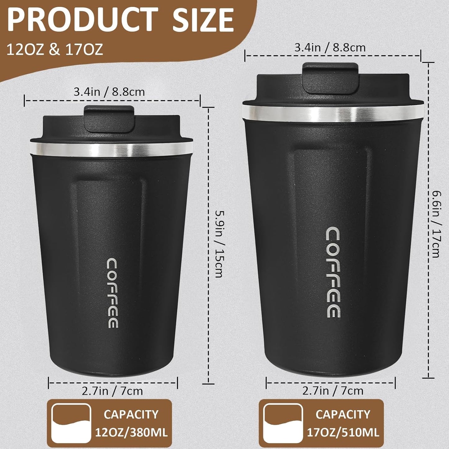 4 Pack Travel Coffee Mug 17oz Insulated Coffee Cup with Lid, Reusable Thermal Coffee Cup Stainless Steel Coffee Tumbler to Keep Hot & Cold Drinks for Car, Daily, Travel and Gifts, Multicolor