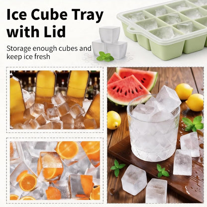 Silicone Ice Cube Tray 3 Pack, HANCELANT Ice Cube Mold, Ice Trays for Freezer with Lid for Whiskey, Baby Food, BPA Free, Easy Release