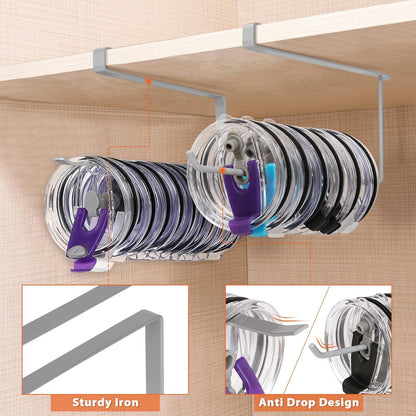 Tumbler Lid Organizer, Horizontal Tumbler Lid Storage Hook Up to 10 Lids, Space Saving Cup Lid Holders Under Cabinet Tumbler Lid Hook for Kitchen Organizer and Storage,Hanging Paper Towel Rack Hanger