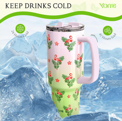 YOME 40oz Nurse Tumbler with Handle and Flip Straw | Stainless Steel Insulated Water Bottle | Keeps Drinks Cold | Dishwasher Safe | Cupholder Friendly | Gift Gym Travel Yoga