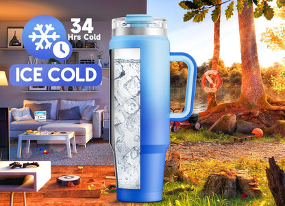 Meoky 32 oz Tumbler with Handle, Insulated Tumbler with Lid and Straw, Stainless Steel Travel Mug, Keeps Cold for 24 Hours, 100% Leak Proof, Fits in Car Cup Holder (Night)