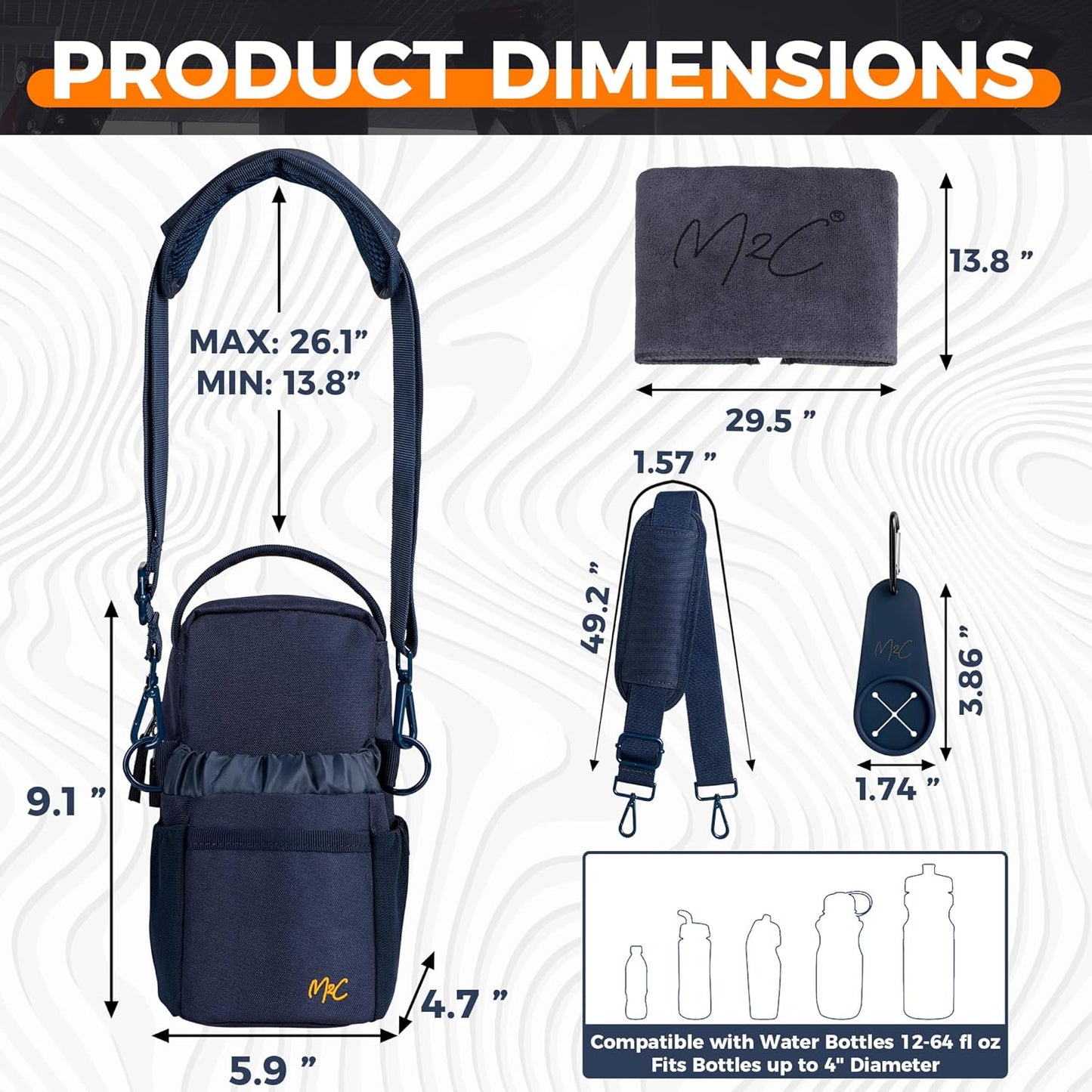 M2C® Premium Magnetic Gym Bag, Attaches to Gym Equipment, Holds 12 lbs, Gym Pouch with Water Bottle Pocket, Phone Storage, Key Clip, Adjustable Sling Strap, Ideal for Sports, Work and Travel