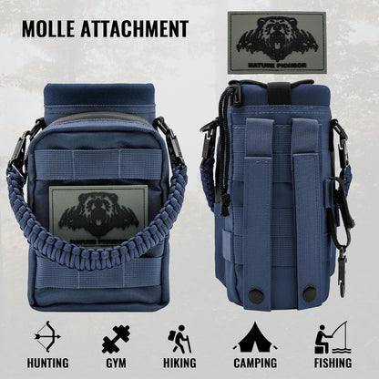 NATURE PIONEOR 32 64 128oz Tactical Water Bottle Pouch, Multi-Function Tactical Water Bottle Bag with Adjustable Shoulder Strap, Half/One Gallon Molle Strap Carrier Holder