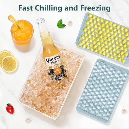 WIBIMEN Mini Ice Cube Trays, 0.55” Tiny Pebble Ice for Iced Coffee & Cocktails, Fast Chill, Easy Twist Release, Stackable with Lid & Storage Bin (4 Pack, Blue)