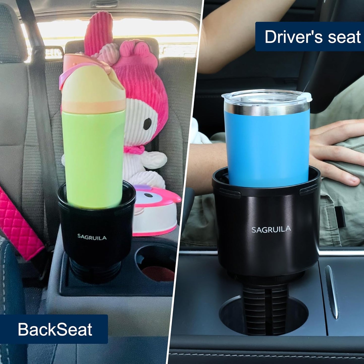 Quick-Install Car Cup Holder Expander, Space-Saving Cup Holder for Car with Offset Design, Non-Slip Large Water Bottle Holder Expander, Compatible with Owala, Stanley, Yeti Cups (24oz to 64oz)