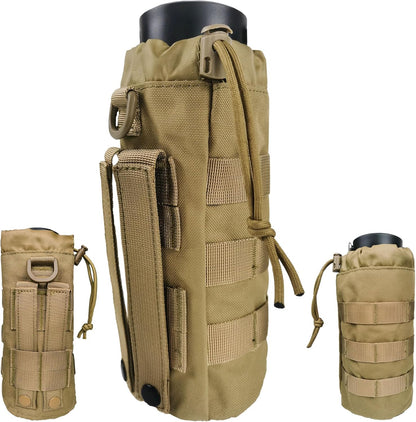 Tactical MOLLE Water Bottle Holder, Upgraded Water Bottle Pouch with Drawstring Open Top & Mesh Bottom, 16/24/25/32oz Water Bottle Carrier Bag with D-Ring Hook for Backpack