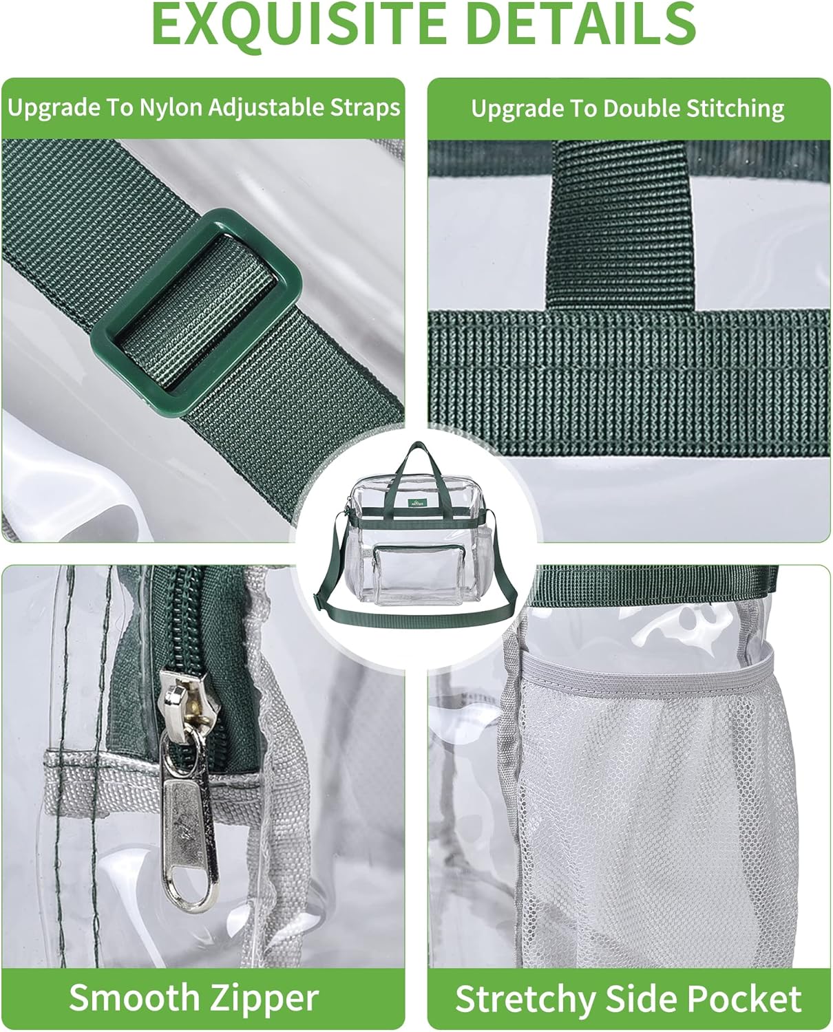 MAY TREE Clear Bag for Stadium Events, 12×5.5×12 Clear Tote Lunch Bag with Non-detachable Reinforced Straps for Work, Sporting Events and Gym, Black