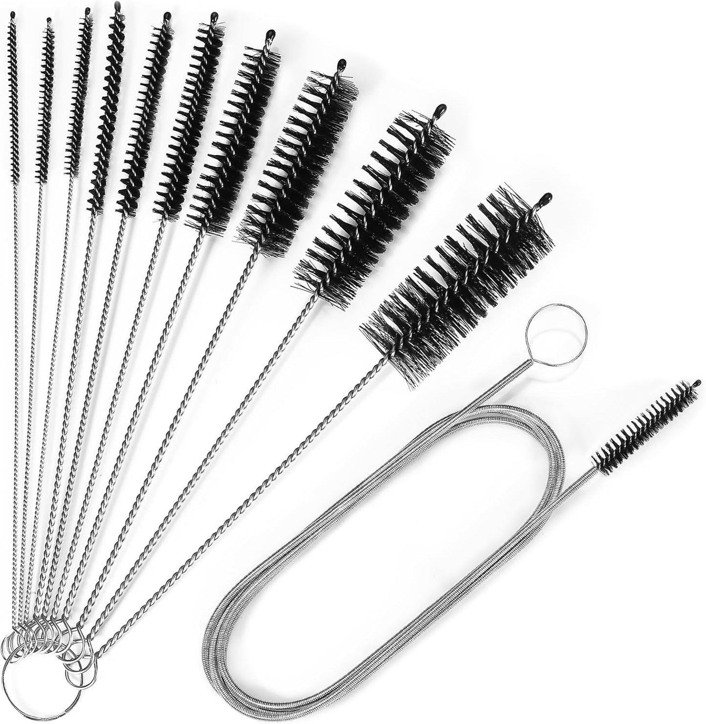 Straw Cleaner Brushes Sets, 12 Pieces 8.2 Inch Botthle Cleaning Brush and Nylon Tube Brush Brush Kit for Sippy Cup, Tumbler, Water Bottle, Drinking Straw (Black)