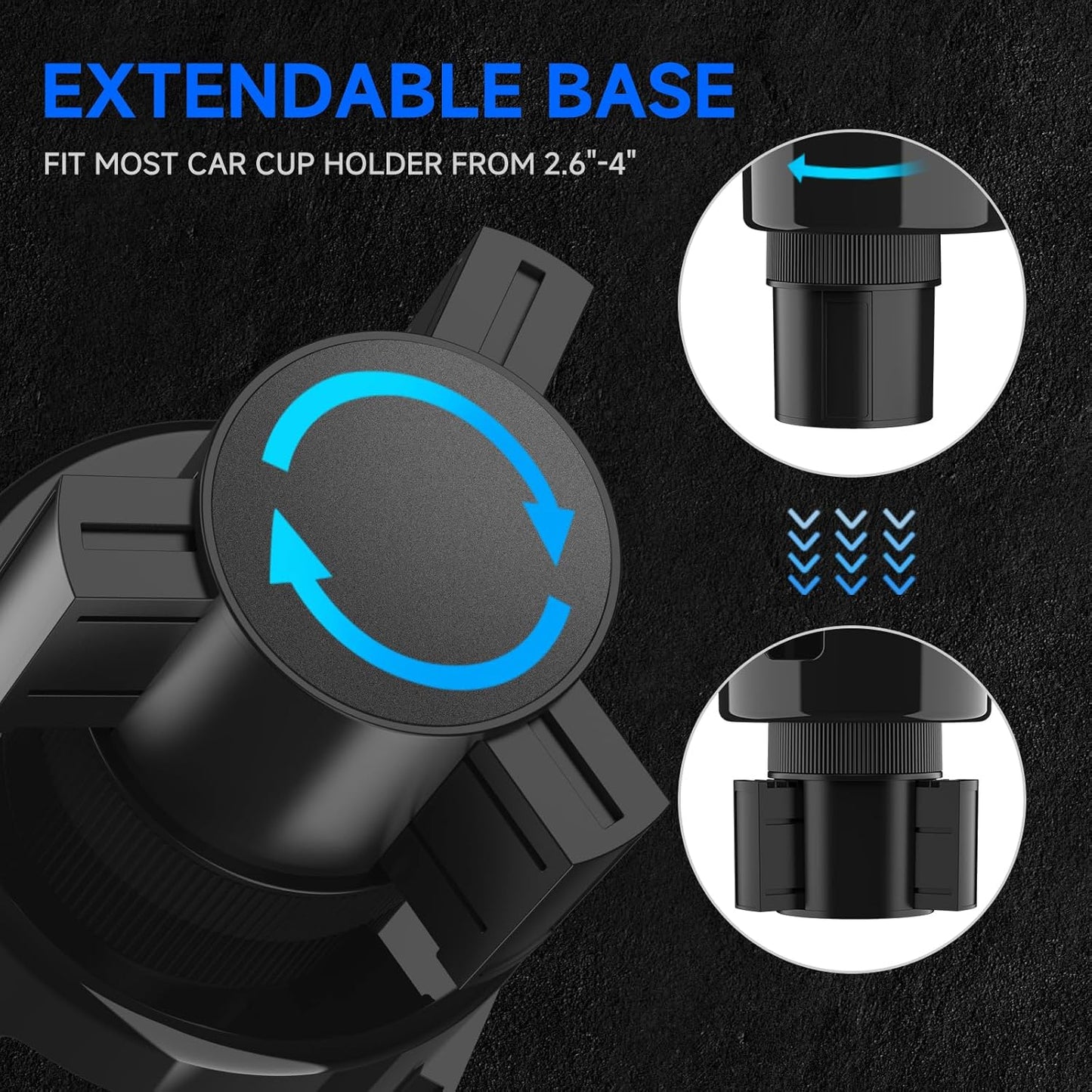 DYLEN Car Cup Holder Expander, 2 in 1 Cup Holder Adapter Extender for Car with Expandable Insert, Fits Yeti, Hydroflask and Other Large Water Bottles & Mugs in 2.2"-4.6" (10-46oz)