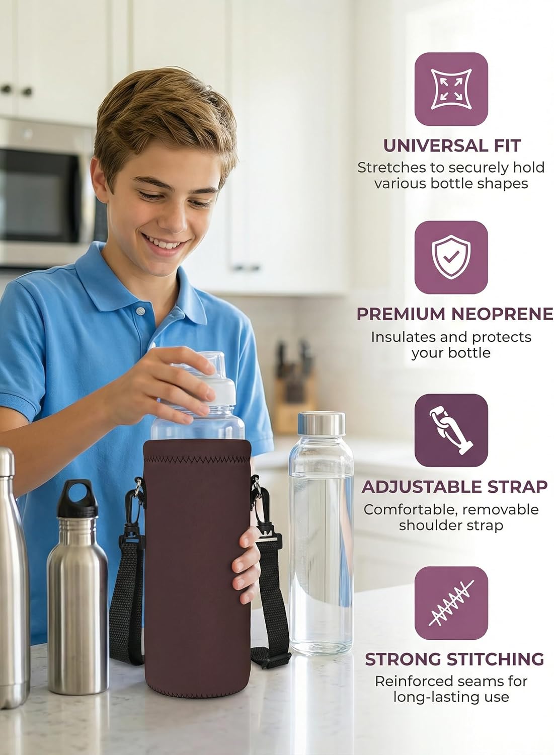 AUPET Water Bottle Bag Carrier,24oz/32oz Insulated Neoprene bottle Sling Holder Case Pouch Cover for 1000ML/750ML Bottles with Shoulder Strap for walking