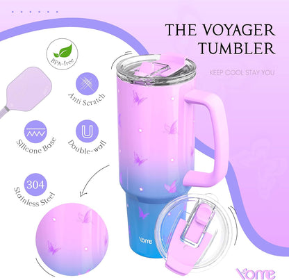 YOME 40oz Nurse Tumbler with Handle and Flip Straw | Stainless Steel Insulated Water Bottle | Keeps Drinks Cold | Dishwasher Safe | Cupholder Friendly | Gift Gym Travel Yoga