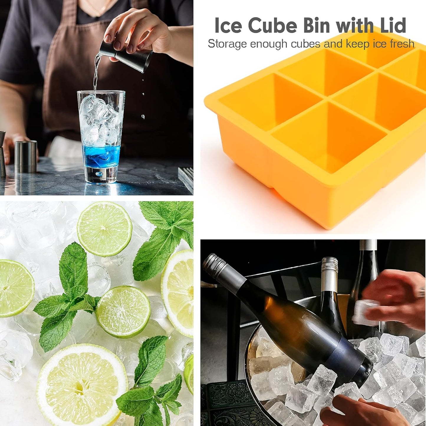 Excnorm Silicone Ice Cube Trays 3 Pack - Large Size Silicone Ice Cube Molds with Leak Proof Removable Lid Square Ice Cube Tray And BPA Free for Cocktail,Whiskey, Stackable Flexible Ice