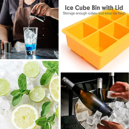 Excnorm Silicone Ice Cube Trays 3 Pack - Large Size Silicone Ice Cube Molds with Leak Proof Removable Lid Square Ice Cube Tray And BPA Free for Cocktail,Whiskey, Stackable Flexible Ice