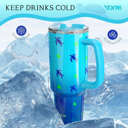 YOME 40oz Nurse Tumbler with Handle and Flip Straw | Stainless Steel Insulated Water Bottle | Keeps Drinks Cold | Dishwasher Safe | Cupholder Friendly | Gift Gym Travel Yoga