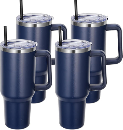 DOMICARE 40 oz Tumbler with Handle and Straw, Stainless Steel Tumbler with Lid and Straw, Reusable Vacuum Insulated Cup, Travel Coffee Mug, Blue, 1Pack