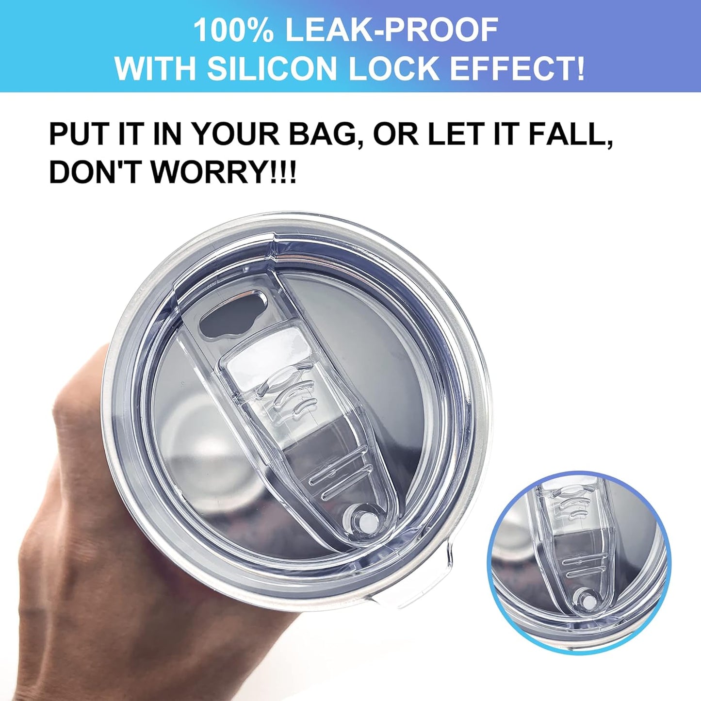 2 Replacement Lids for Stainless Steel Tumbler Travel Cup - Fits OF Inner diameter 3.7 to 3.74 INCH Yeti Rambler and others (Transparent) (30 OZ)