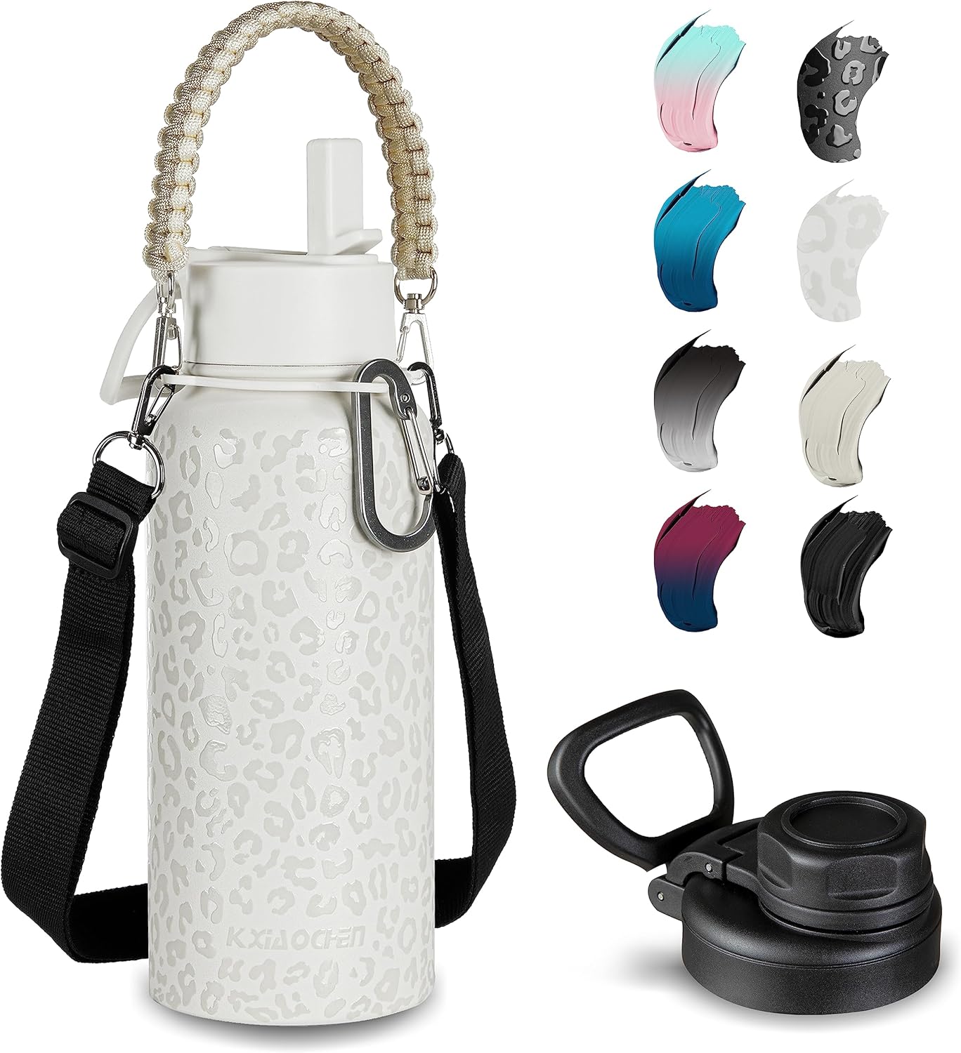 KXIAOCHEN Insulated Water Bottle With Strap, Cold For 48 Hrs Leak Proof, Triple Wall Stainless Steel Sports Water Bottle With Straw And Spout Lid For Gym Hiking Travel