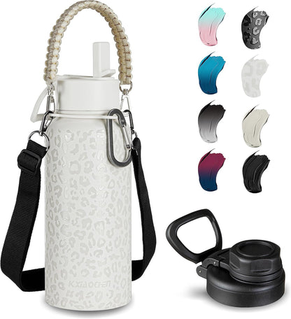 KXIAOCHEN Insulated Water Bottle With Strap, Cold For 48 Hrs Leak Proof, Triple Wall Stainless Steel Sports Water Bottle With Straw And Spout Lid For Gym Hiking Travel