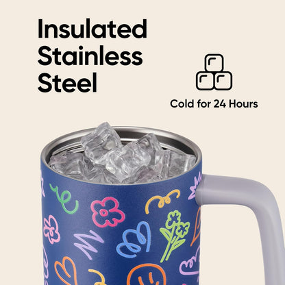 Fijinhom 32 oz Tumbler with Handle, 304 Stainless Steel Insulated Water Bottle Keeps Cold 24 Hours, Water tumbler with flip straw, Insulated Coffee Mug, Travel Cup for Sports & Gifts, Honey Peach