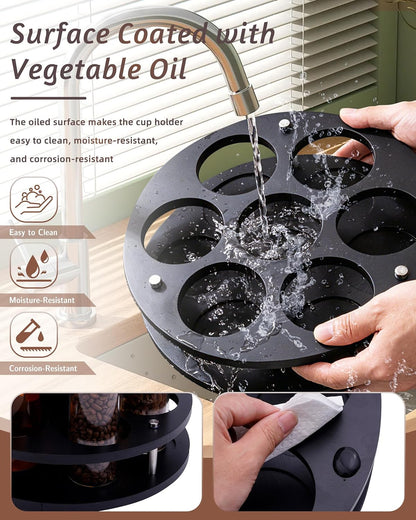 Rotating Wood Tumbler Organizer, 30 oz 40 oz Spinning Turnable Tumblers Holder, 360° Rotatable 7 Large Cups Bottle Tumbler Storage Display Stand, Rotate Syrup Organizer for Cabinet Countertop