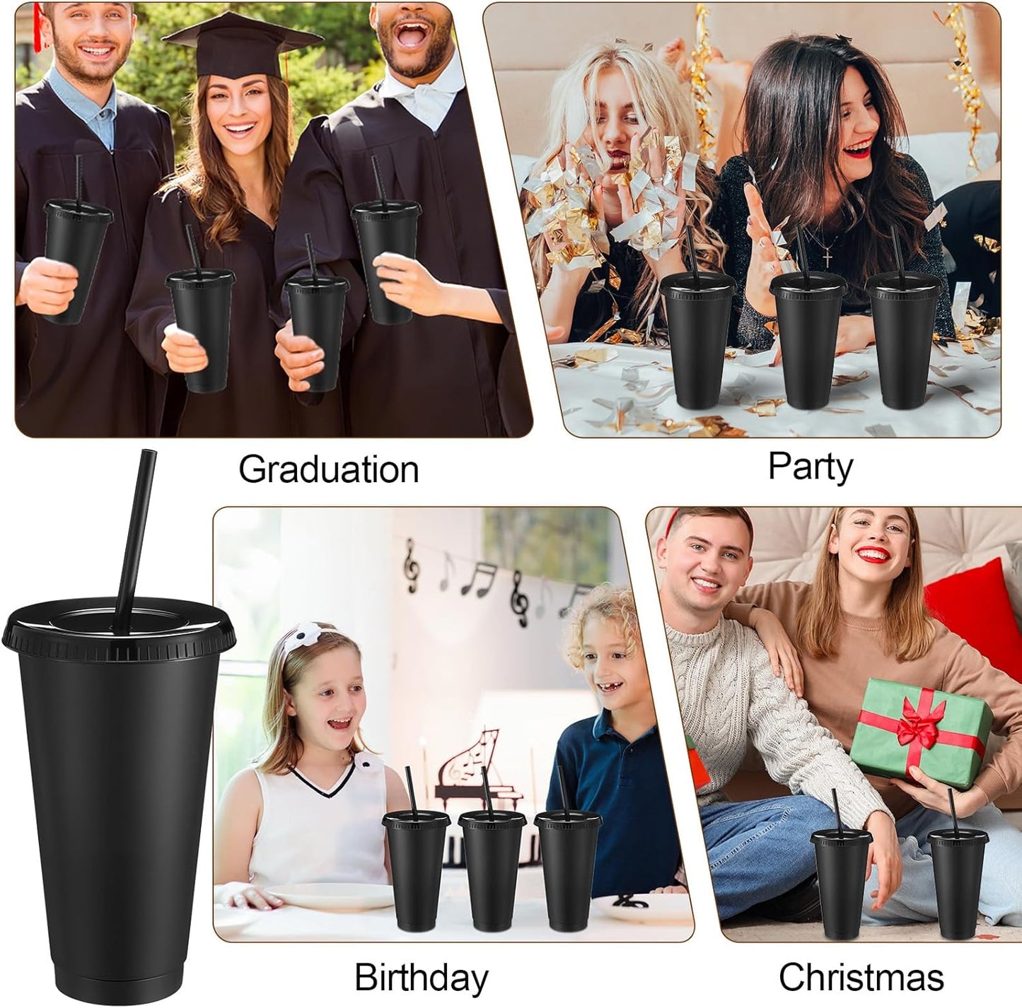 Honeydak 15 Pack Tumbler with Straw and Lid Bulk Cups for Gifts Water Bottle Iced Coffee Travel Mug Cup Reusable Plastic Tumblers for Party Birthdays 24-27 oz (Solid Color)