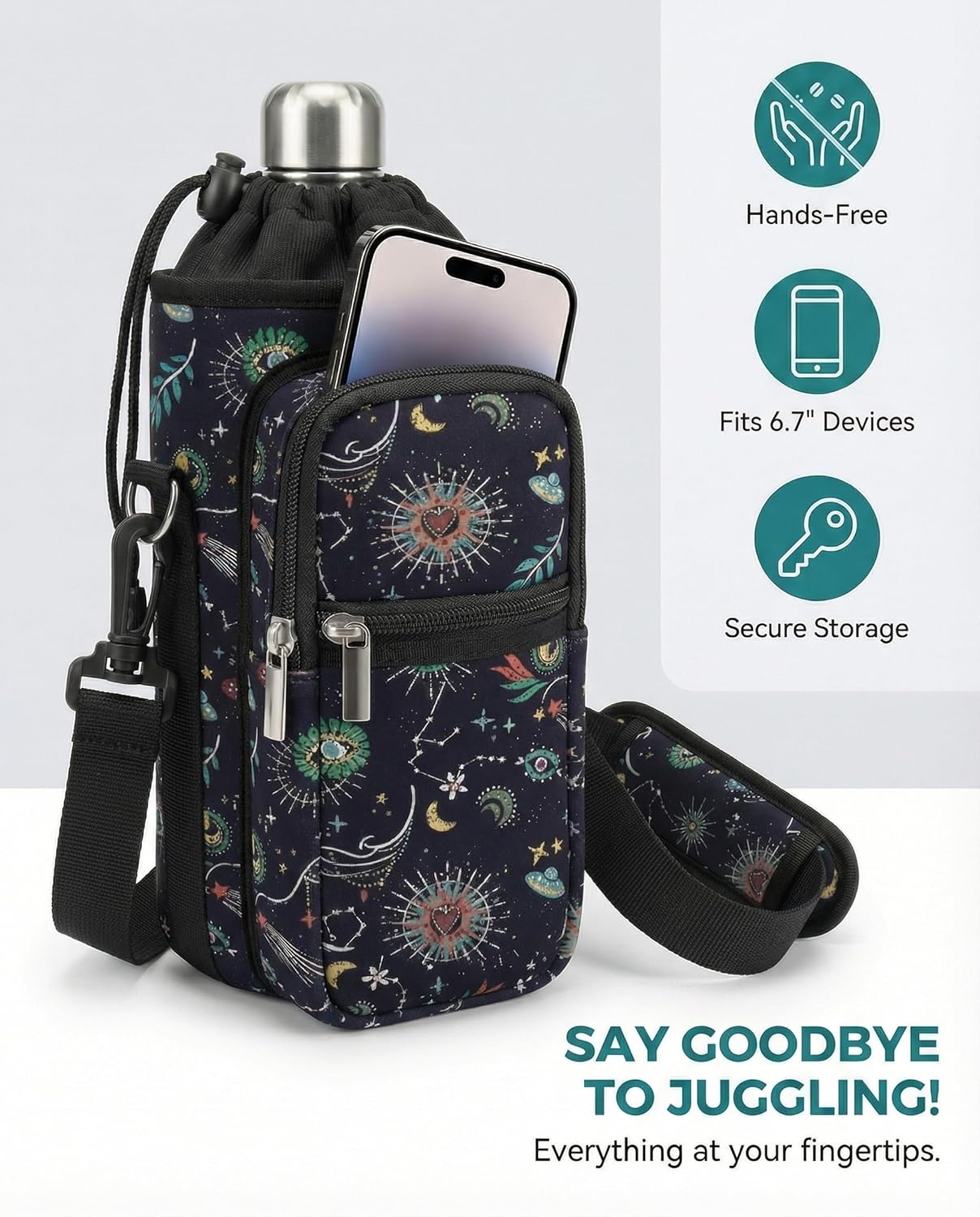 AUPET Water Bottle Sling Bag Sleeve Holder Carrier 25/32/40/64 oz,Insulated Crossbody Water Bottle Case Cover with Strap and Pockets for Men/Women Walking Hiking