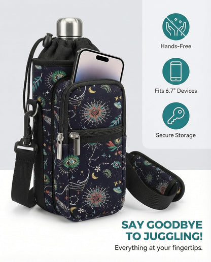 AUPET Water Bottle Sling Bag Sleeve Holder Carrier 25/32/40/64 oz,Insulated Crossbody Water Bottle Case Cover with Strap and Pockets for Men/Women Walking Hiking