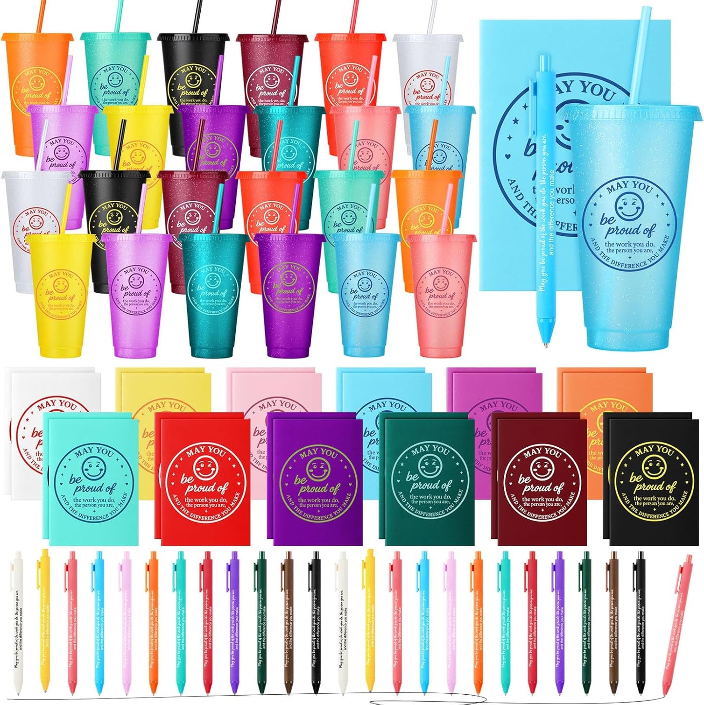 Feifeiya 72 Pcs/ 24 Set Bible Verse Gifts Bulk 24 oz Father's Day Christian Plastic Tumbler with Lids and Straws Inspirational Prayer Notepads Religious Pen Church Cups Gift for Christian Party Favors